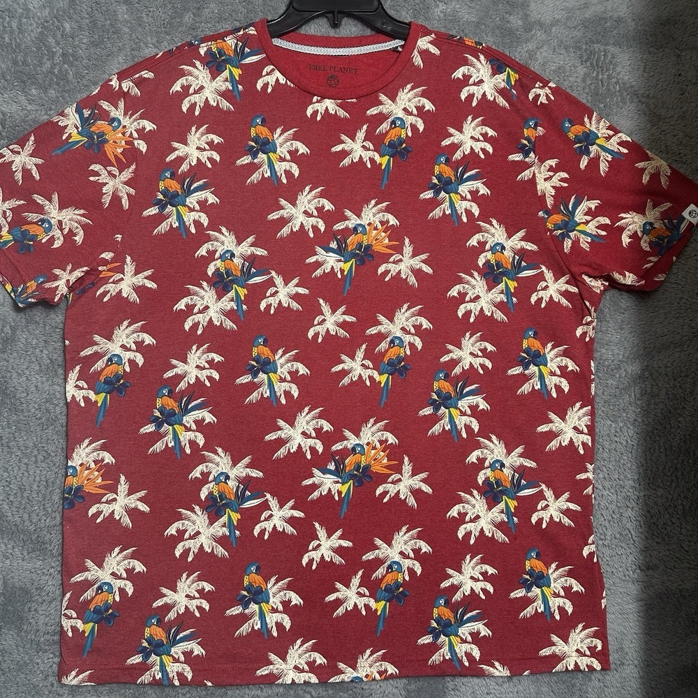 Free Planet‎ T-Shirt Mens 2X Maroon Tropical Parrot Palm Tree FTXKB42GP5R3